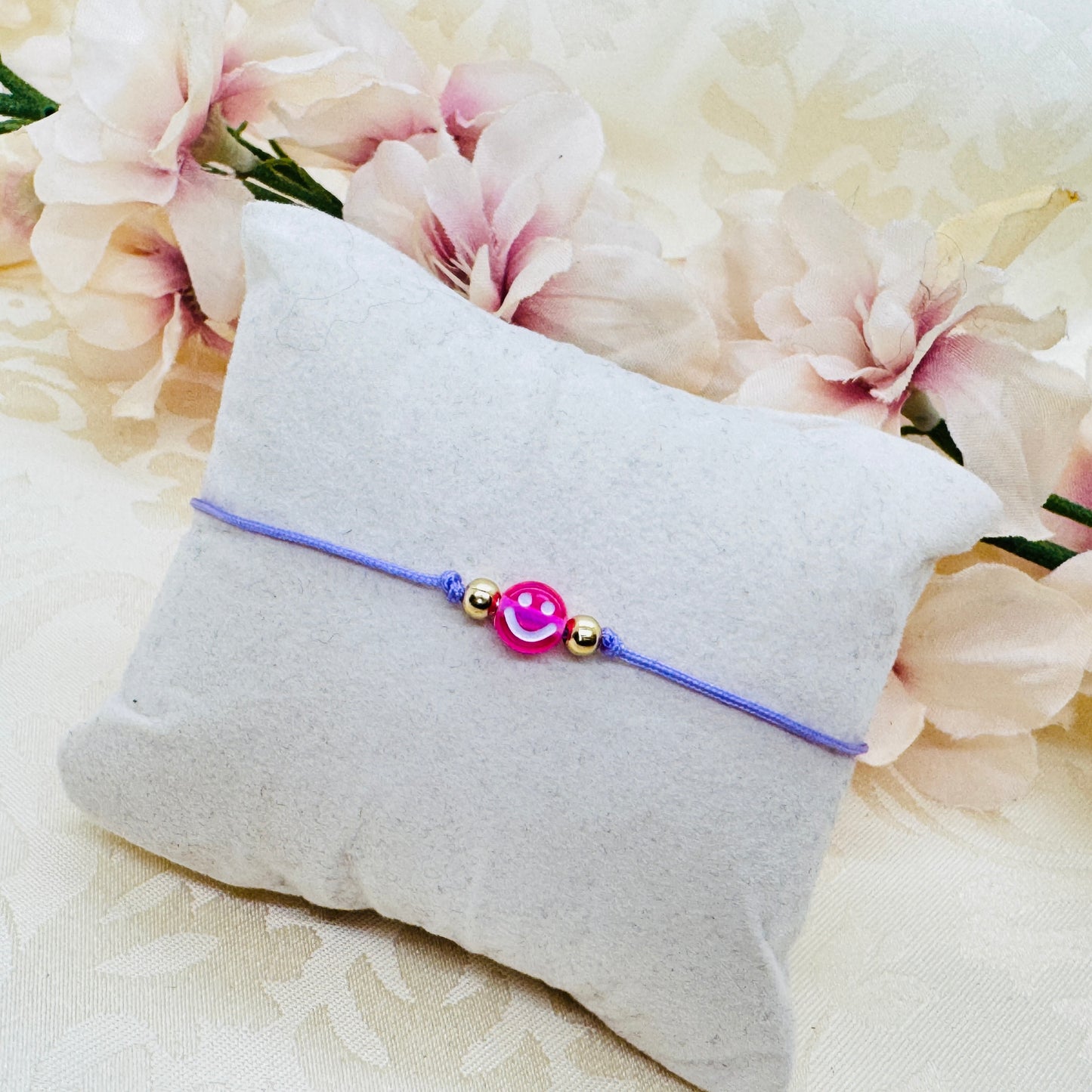 Smiley Makramee Armband pink