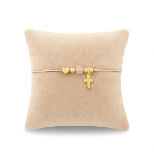 Rosenquarz Edelstein Armband mit Kreuz