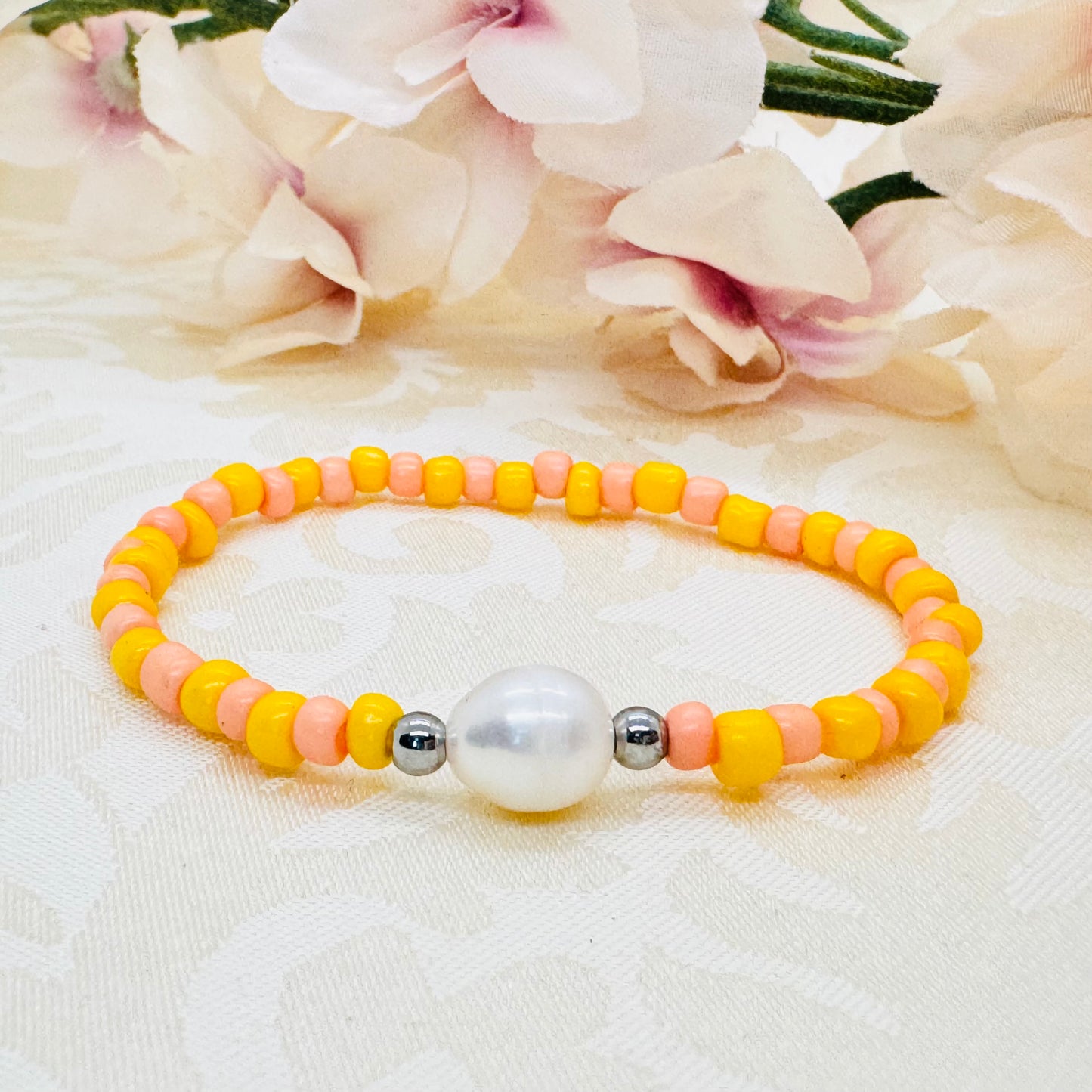 Perlenarmband mit Süßwasserperle orange