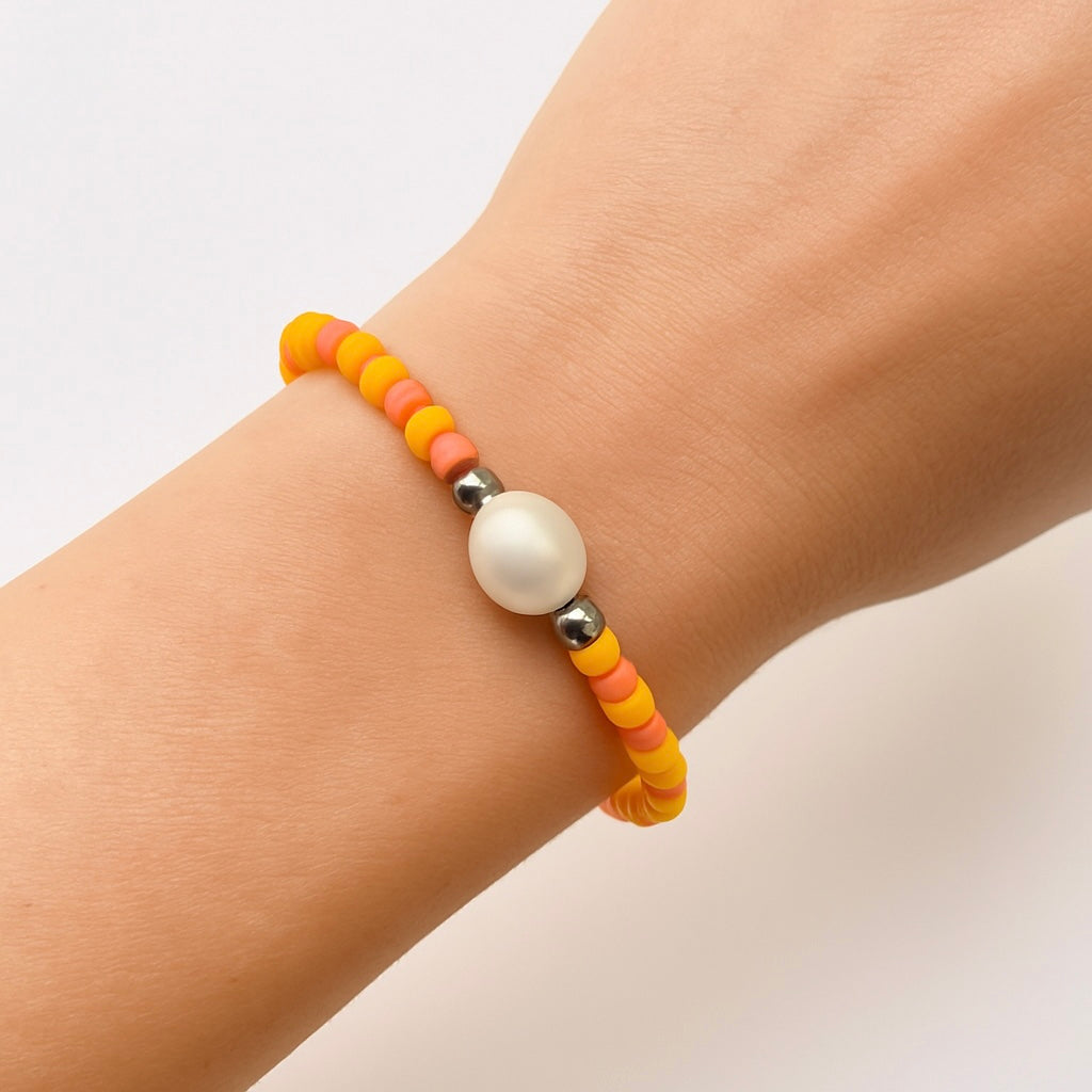 Perlenarmband mit Süßwasserperle orange