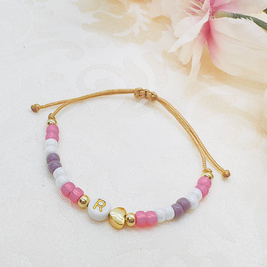 Personalisiertes Perlen Armband rosa lila