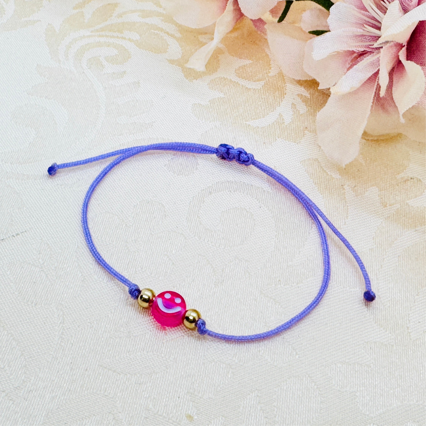 Smiley Makramee Armband pink