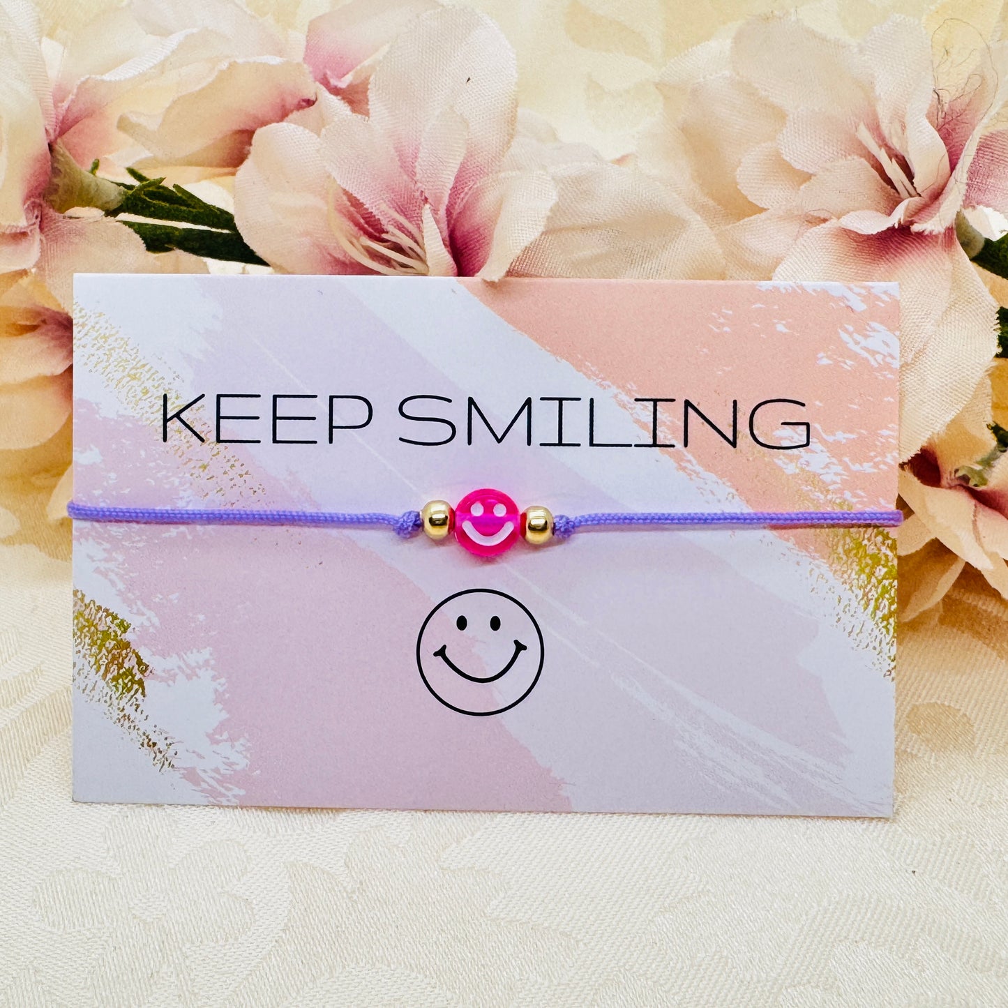 Smiley Makramee Armband pink
