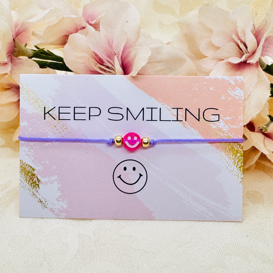 Smiley Makramee Armband pink