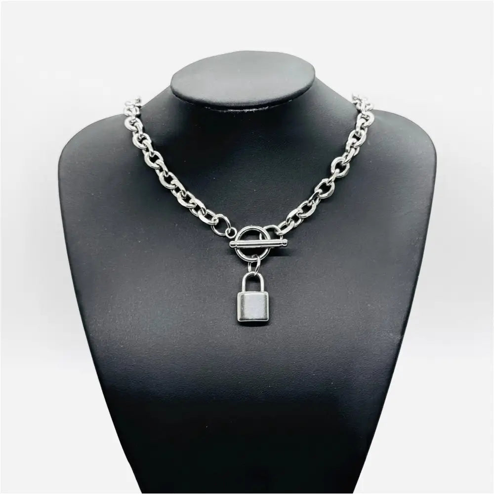 Chunky Gliederkette Silber aus Titanstahl mit Vorhängeschloss Anmarii