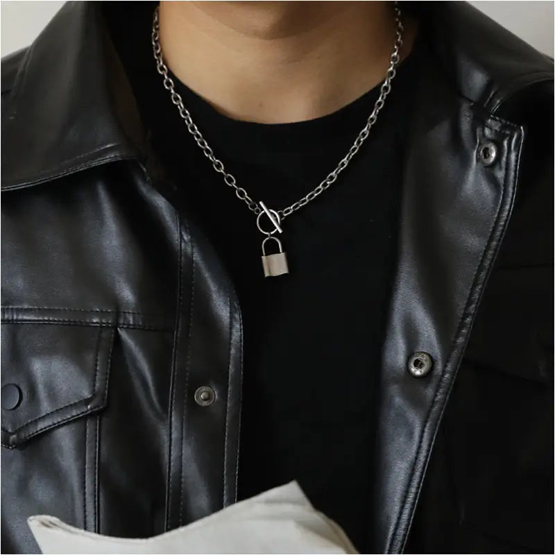 Chunky Gliederkette Silber aus Titanstahl mit Vorhängeschloss Anmarii