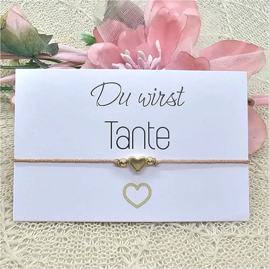 Du wirst Tante Herz Armband - zartes Makramee Freundschaftsarmband inkl. Kärtchen
