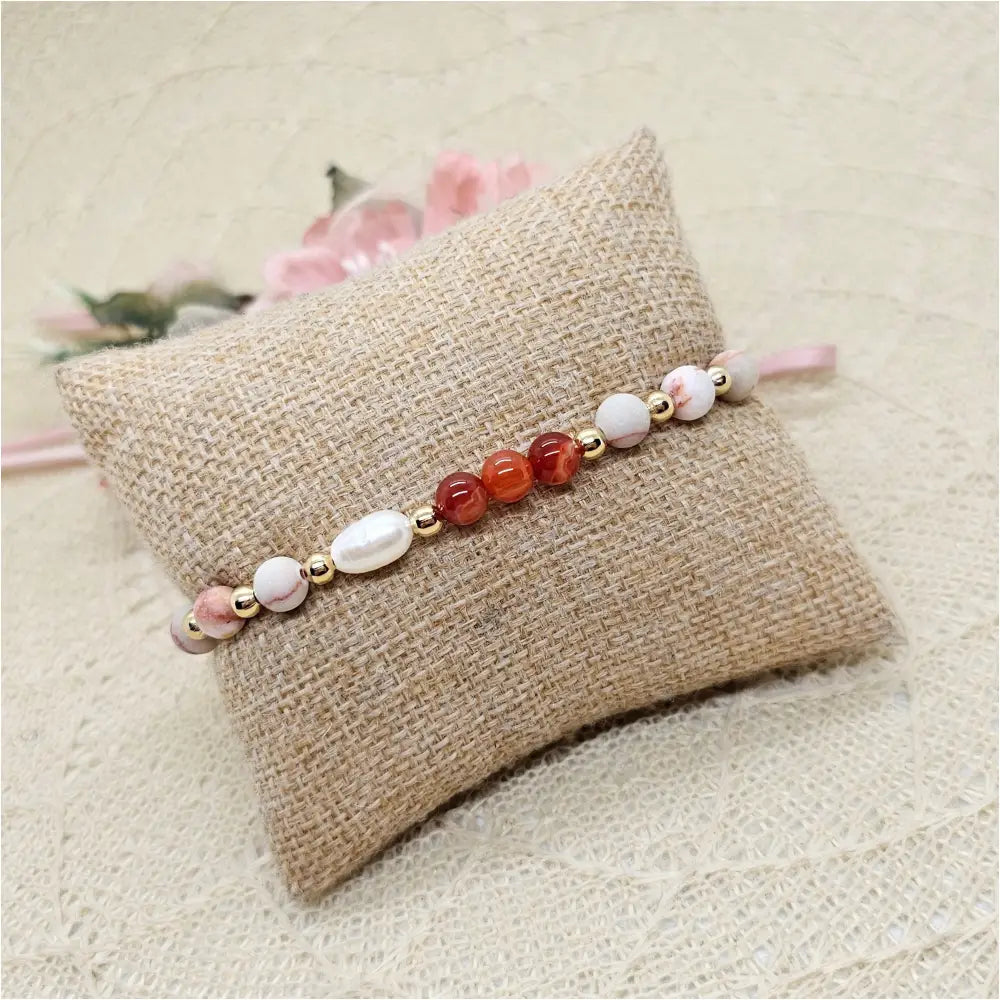 Elastik Naturstein Armband mit Süßwasserperle und Achat Edelsteinen Anmarii