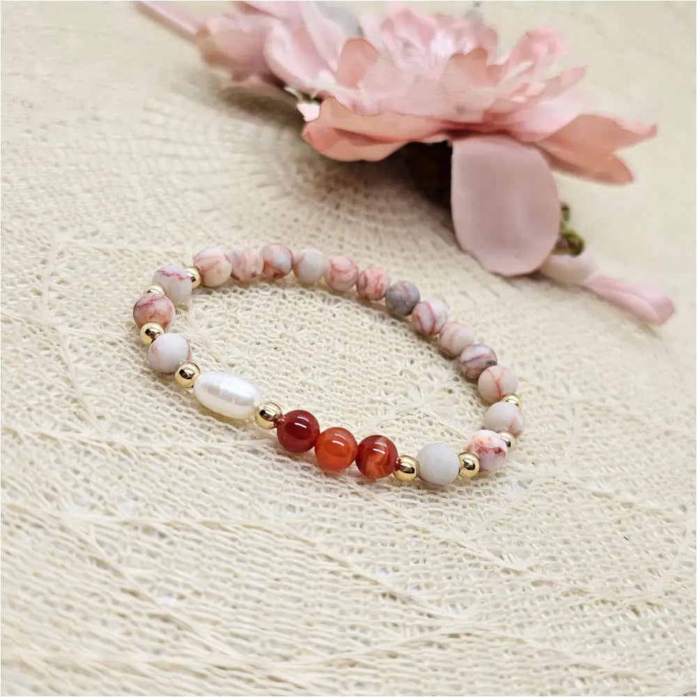 Elastik Naturstein Armband mit Süßwasserperle und Achat Edelsteinen Anmarii