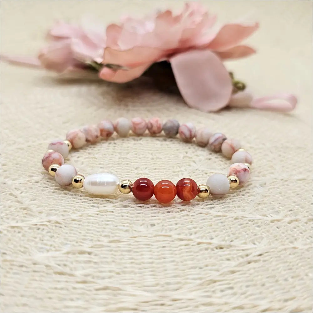 Elastik Naturstein Armband mit Süßwasserperle und Achat Edelsteinen Anmarii