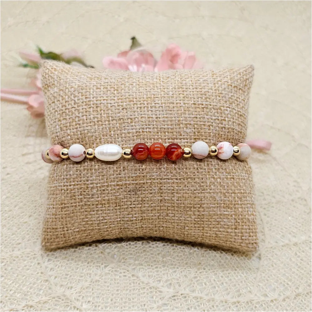 Elastik Naturstein Armband mit Süßwasserperle und Achat Edelsteinen Anmarii