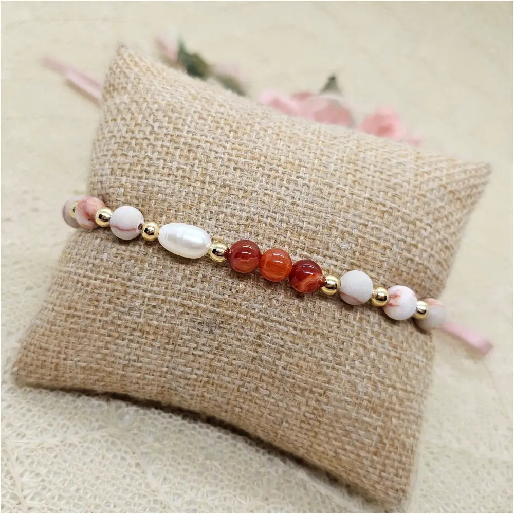 Elastik Naturstein Armband mit Süßwasserperle und Achat Edelsteinen Anmarii