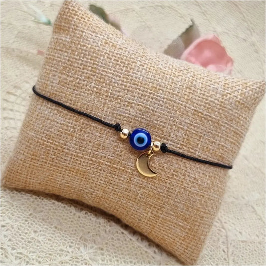 Evil Eye Makramee Armband mit Mond Anhänger inkl. Glücksbringer Kärtchen - Nazar Glücksbringer Armband Anmarii