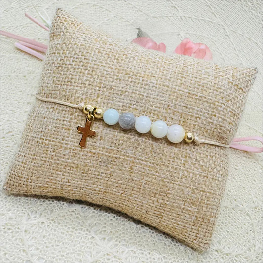 Filigranes Amazonit Edelstein Armband mit Kreuz Anhänger - zartes Freundschaftsarmband