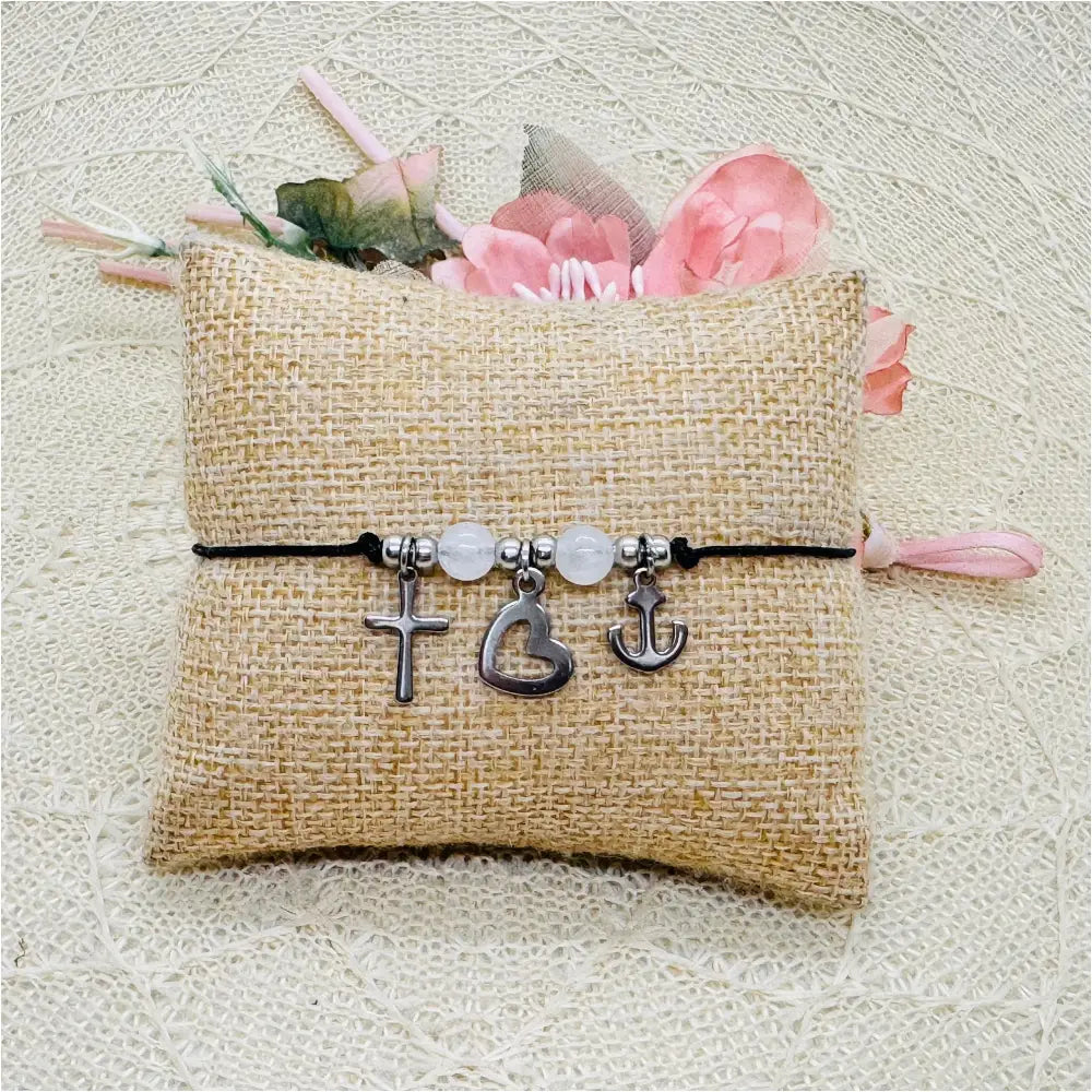 Glaube Liebe Hoffnung Armband mit Jadeperlen - filigranes Makramee Freundschaftsarmband silber