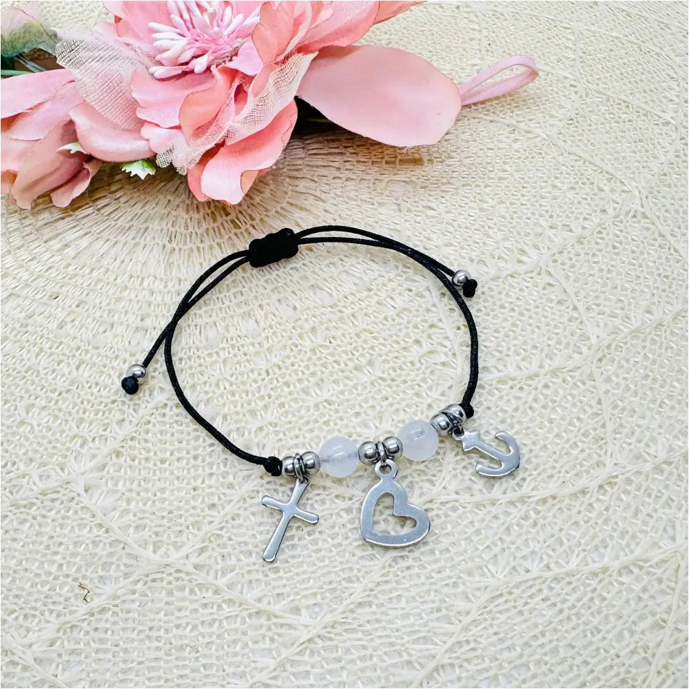 Glaube Liebe Hoffnung Armband mit Jadeperlen - filigranes Makramee Freundschaftsarmband silber