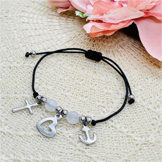 Glaube Liebe Hoffnung Armband mit Jadeperlen - filigranes Makramee Freundschaftsarmband silber