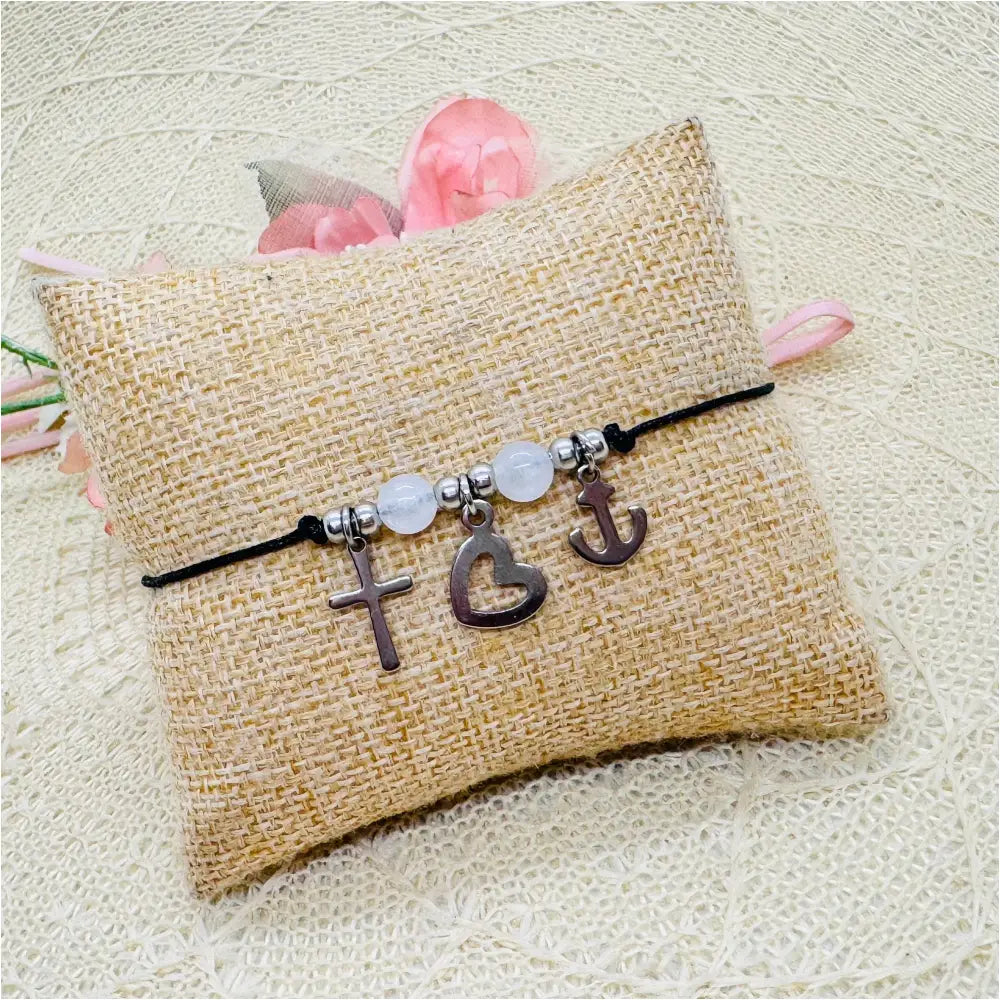 Glaube Liebe Hoffnung Armband mit Jadeperlen - filigranes Makramee Freundschaftsarmband silber