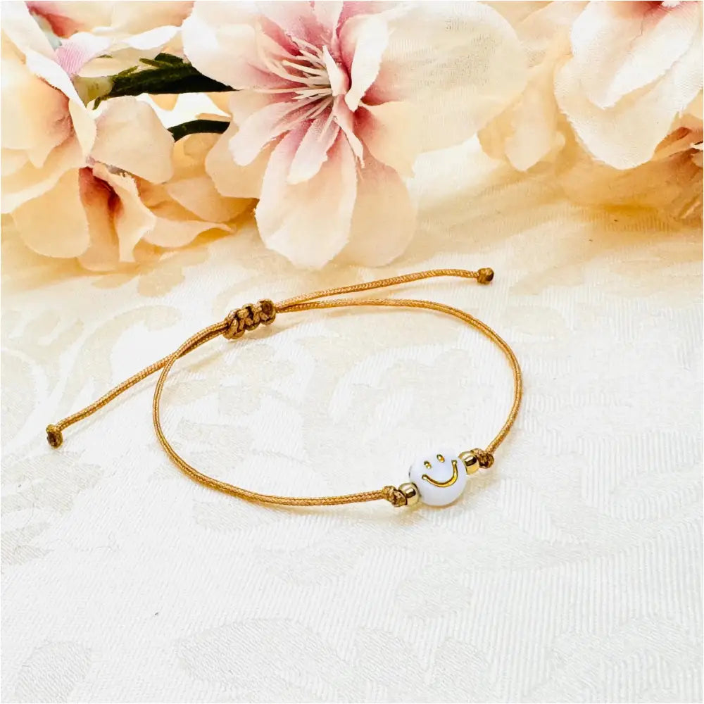 Happy Smiley Makramee Armband gold verstellbar Anmarii