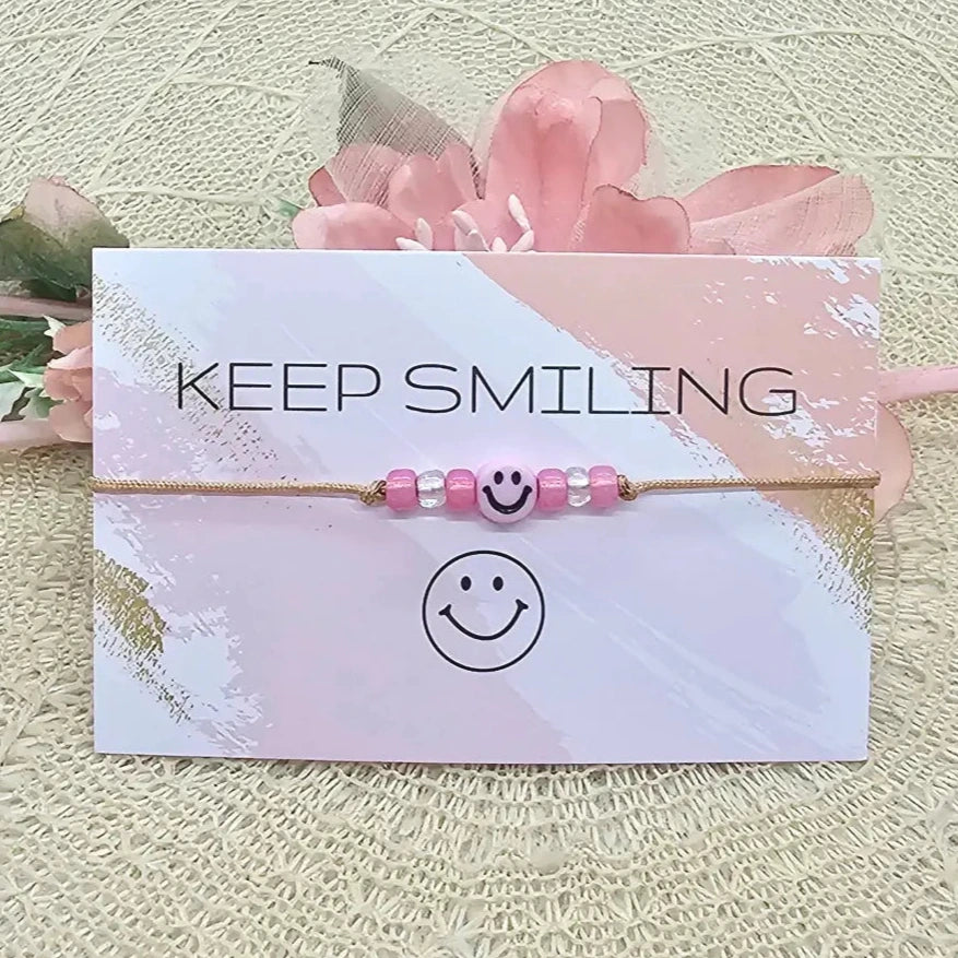 Happy Smiley Makramee Armband rosé inkl. keep Smiling Kärtchen