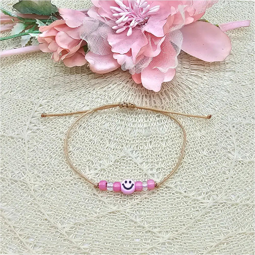 Happy Smiley Makramee Armband rosé inkl. keep Smiling Kärtchen