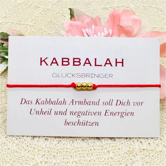 Kabbalah Armband mit goldenen Perlen inkl. Glücksbringer Kärtchen - Roter Faden Glücksbringer Armband