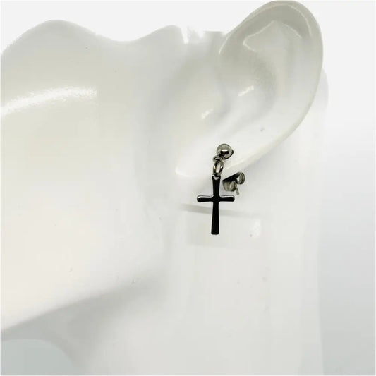 Ohrstecker silber mit Kreuz Anhänger - Edelstahl Ohrringe