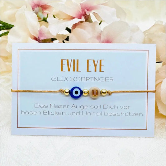 Personalisiertes Evil Eye Glücksbringer Armband beige Anmarii