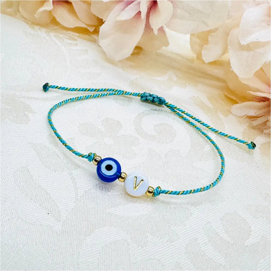 Personalisiertes Evil Eye Glücksbringer Armband mint gold Anmarii