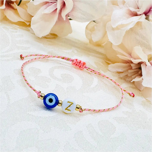 Personalisiertes Evil Eye Glücksbringer Armband rosa gold Anmarii