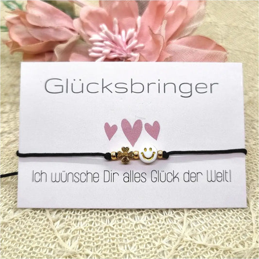 Smiley Glücksbringer Makramee Armband gold Anmarii