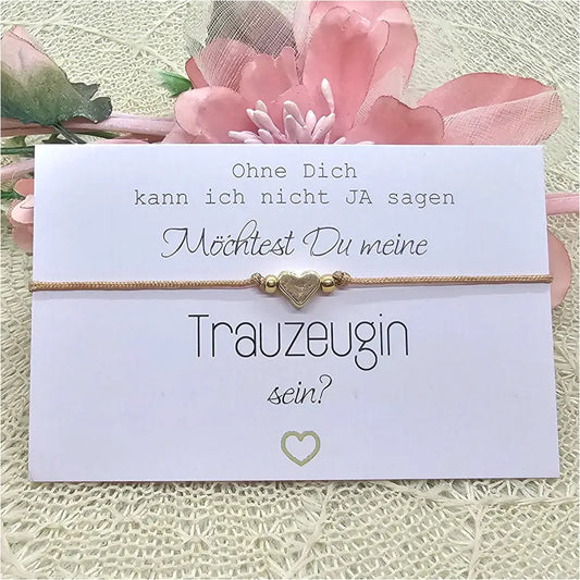 Trauzeugin Herz Armband - zartes Makramee Freundschaftsarmband inkl. Kärtchen