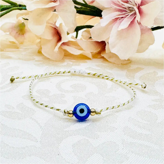 Zartes Evil Eye Glücksbringer Armband weiß gold Anmarii